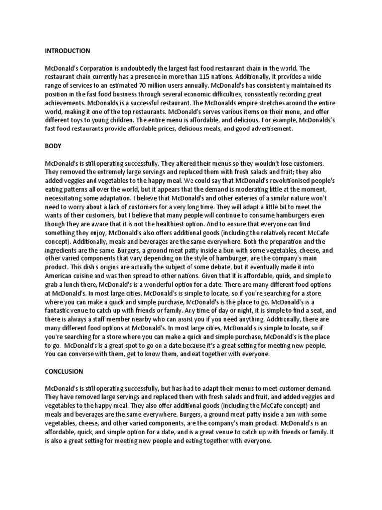 Mcdo Essay | PDF | Menu | Mc Donald's