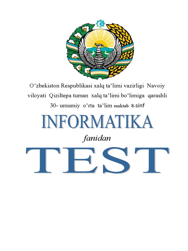 10 Sinf Informatika Testlar | PDF