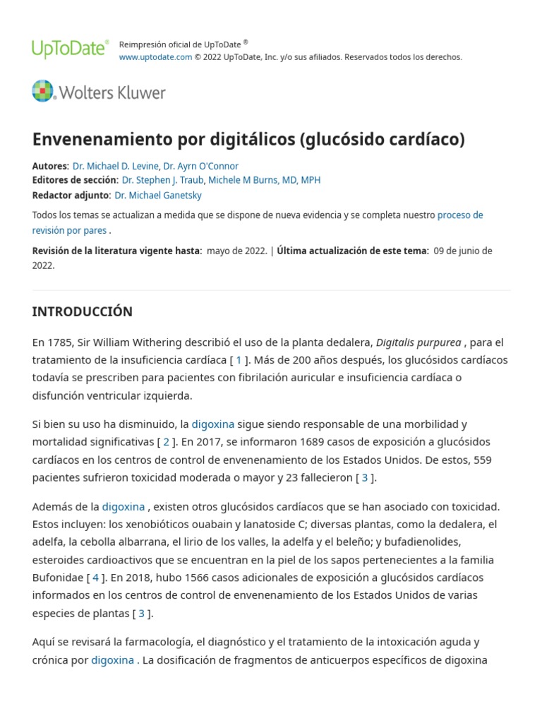 Intoxicación Por Digitalicos - Up To Date | PDF | Cardiología | Medicina