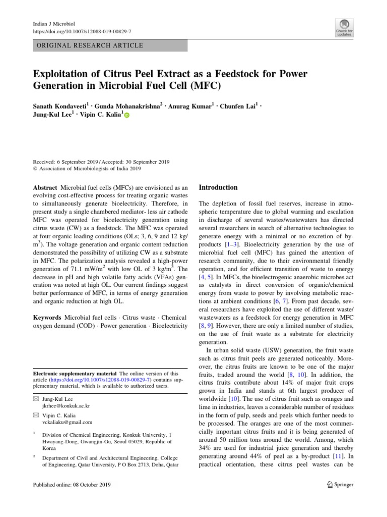 Citrus Peel Waste in Microbial Fuel Cells | PDF | Anaerobic Digestion ...