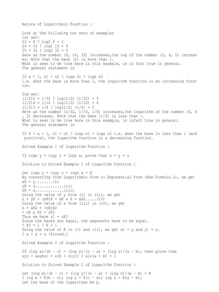Examps Lof Log Pdf Logarithm Exponentiation
