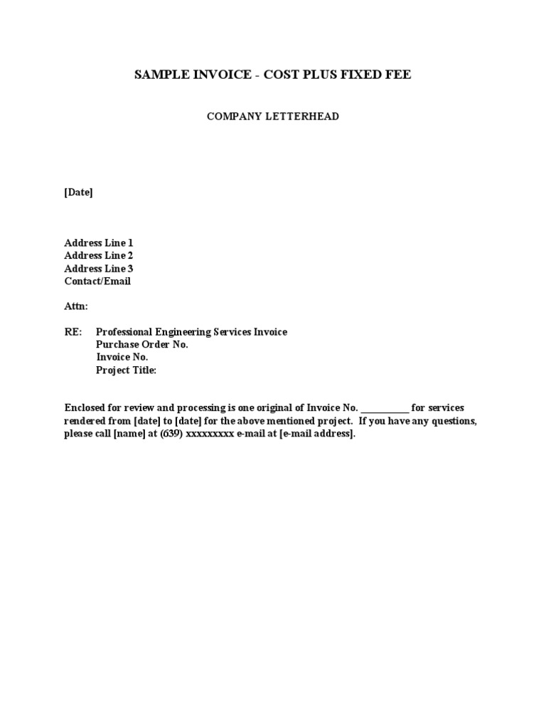 2Cost Plus Fixed Fee Sample Invoice PDF Invoice Economies