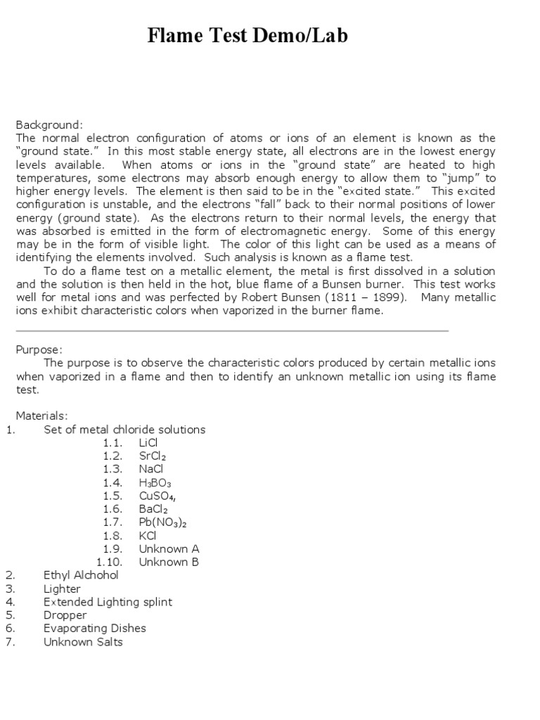 Flame Test Demo PDF Ion Energy Level