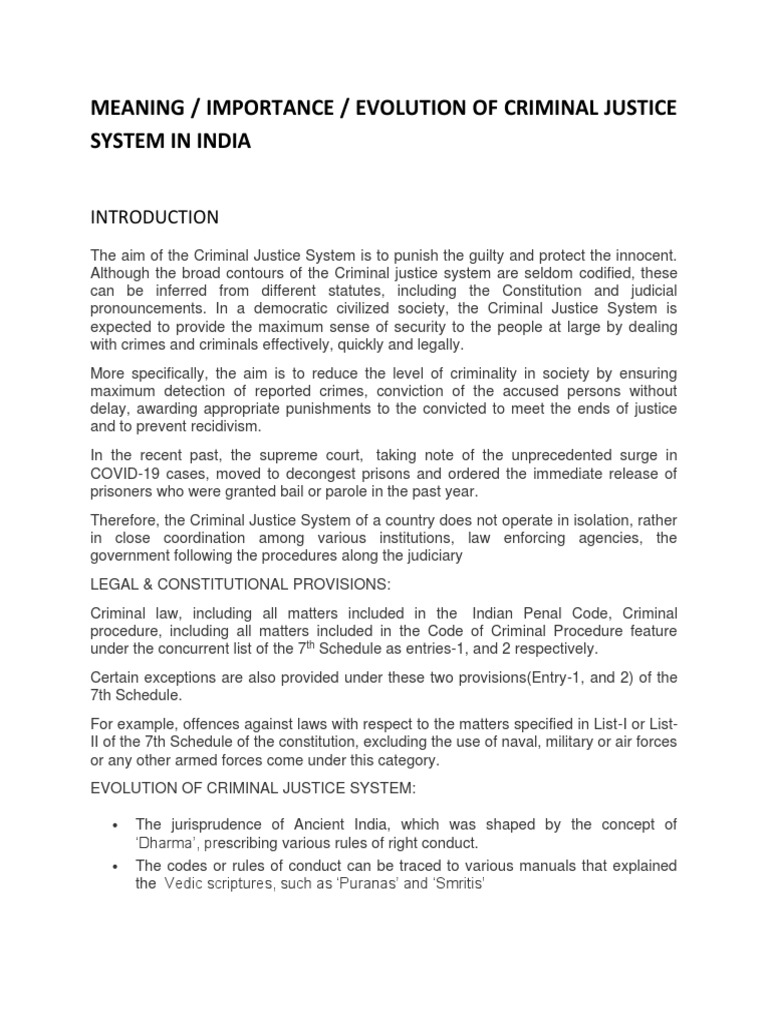 Meaning of Criminal Justice System in India | PDF | Crime & Violence ...