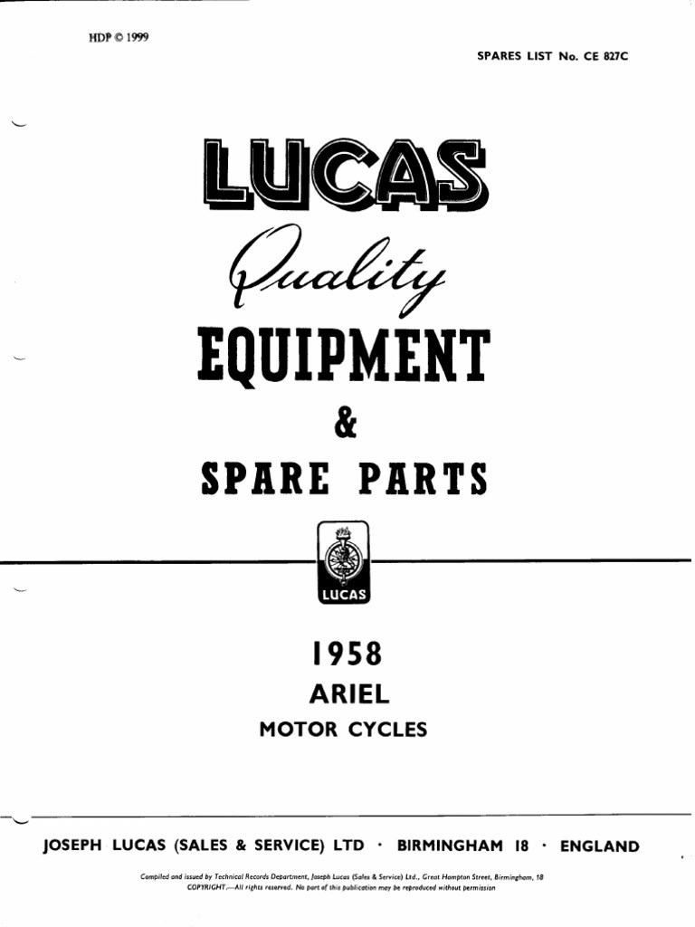 Lucas Ariel Motorcycles 1958 - Parts List | PDF