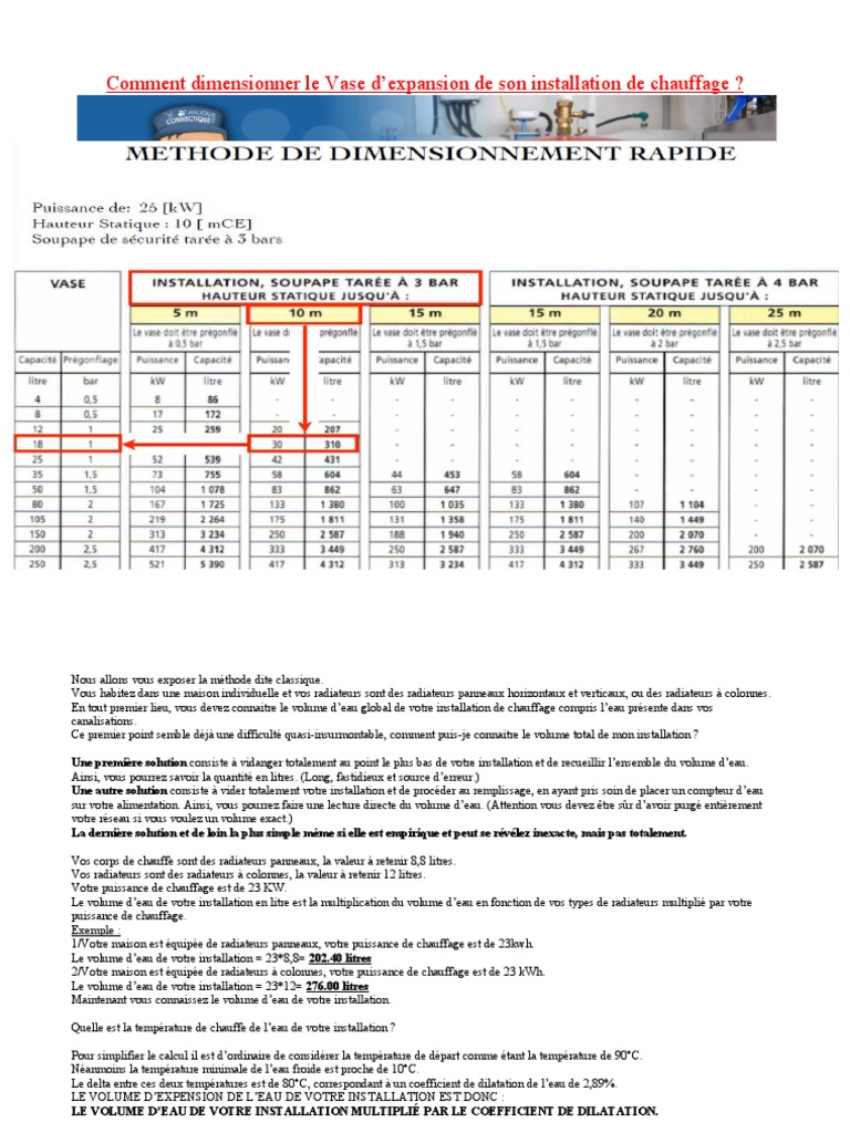 Dimensionnement Vase d'Expansion Chauffage PDF Radiateur Chaleur — free download