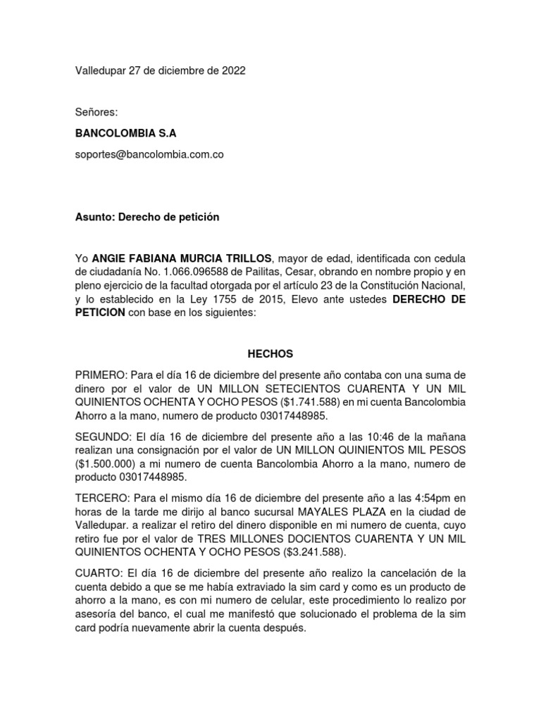 Reclamo por supuesta deuda bancaria inexistente y solicitud de ...