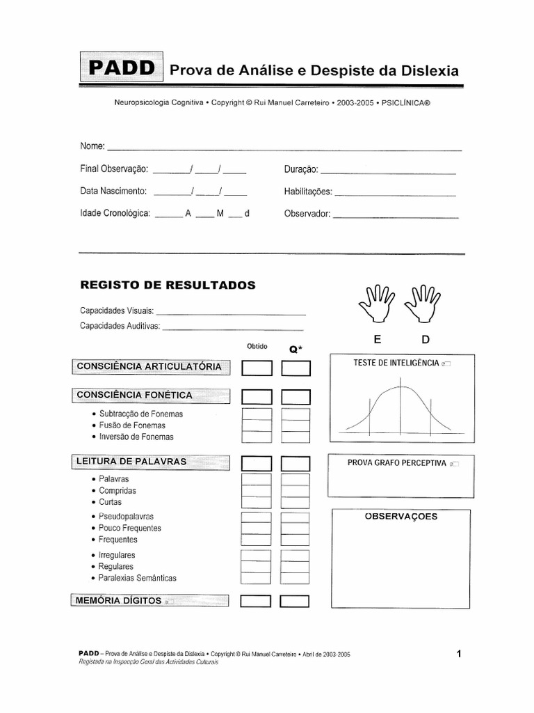 PADD - Caderno de Resposta | PDF | Processos mentais | Psicologia