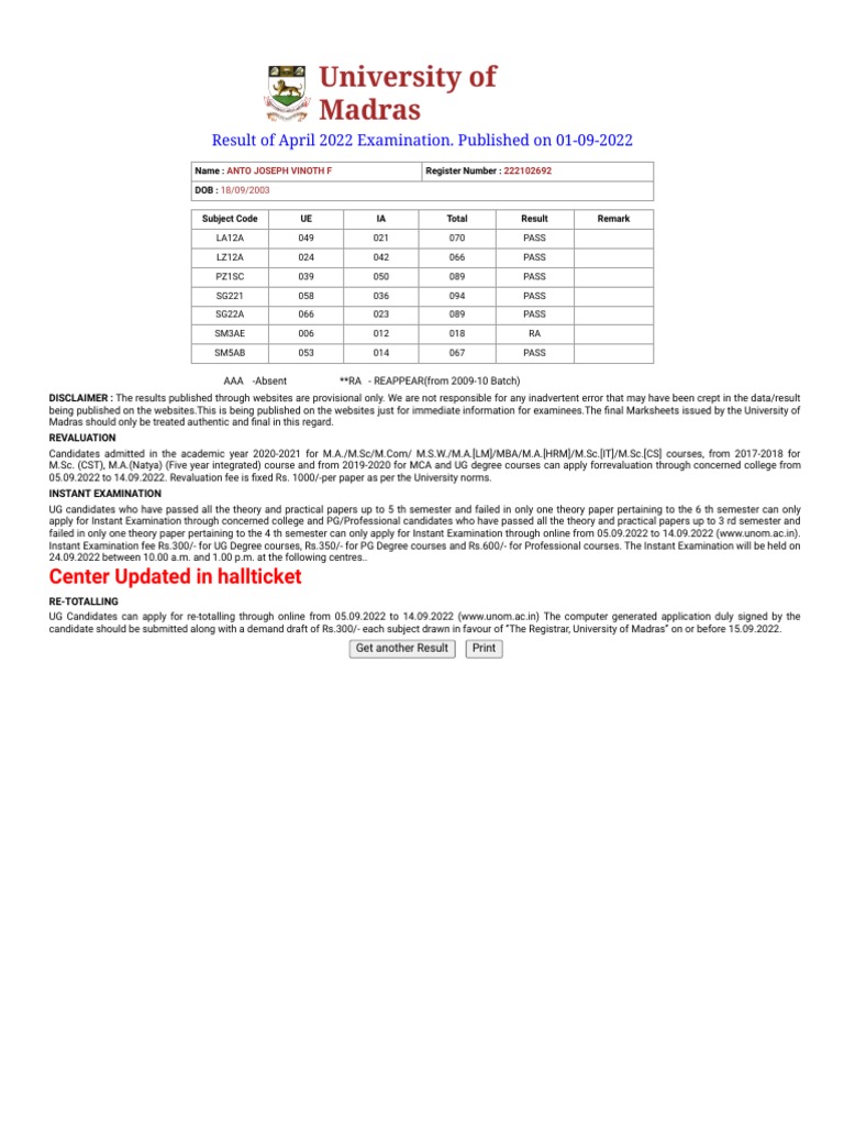 April 2022 Exam Results | PDF