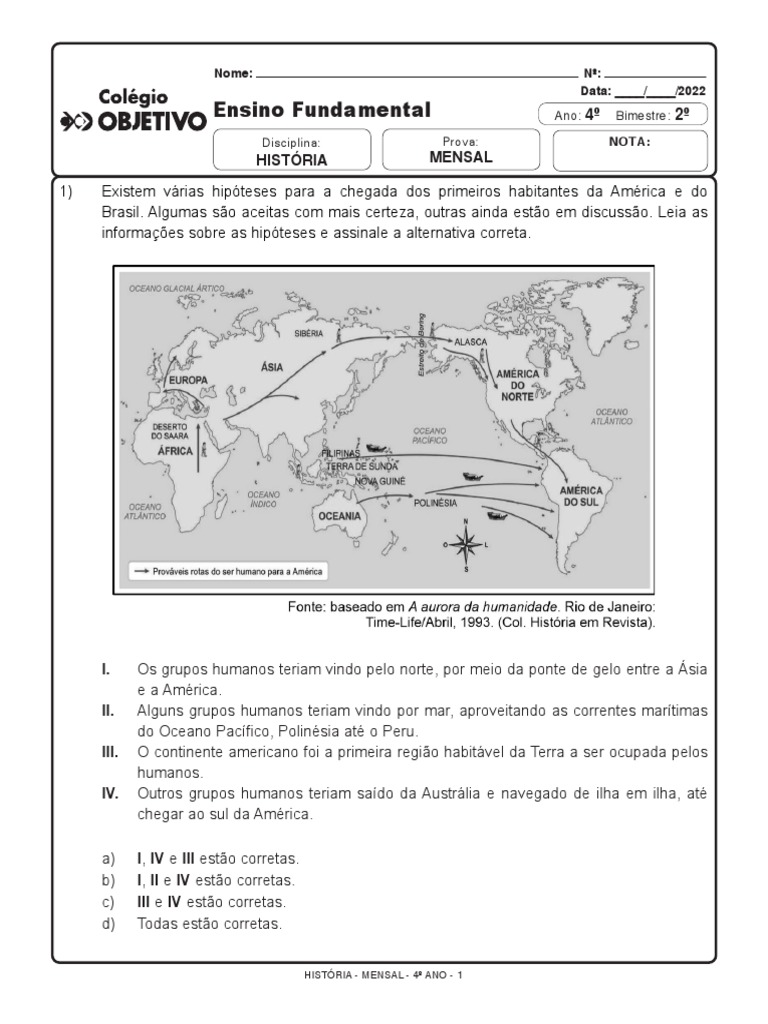 Povoamento da América: Atividades 4º Ano | PDF | Américas | Humano