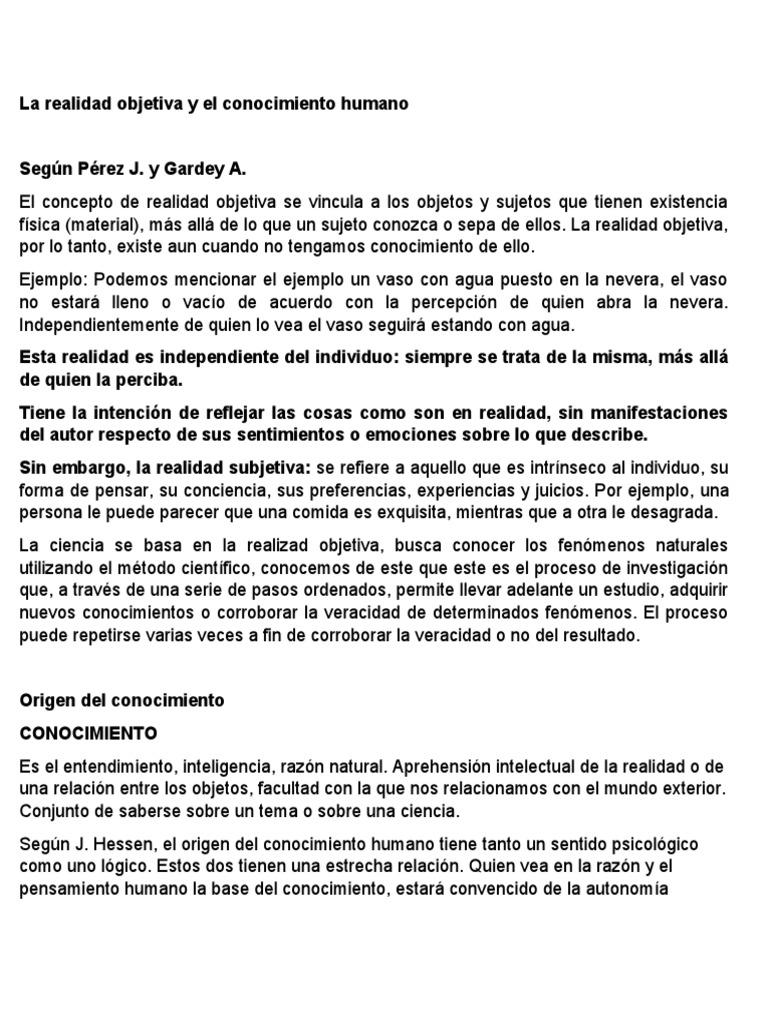 La Realidad Objetiva y El Conocimiento Humano EXPOSICION | PDF ...