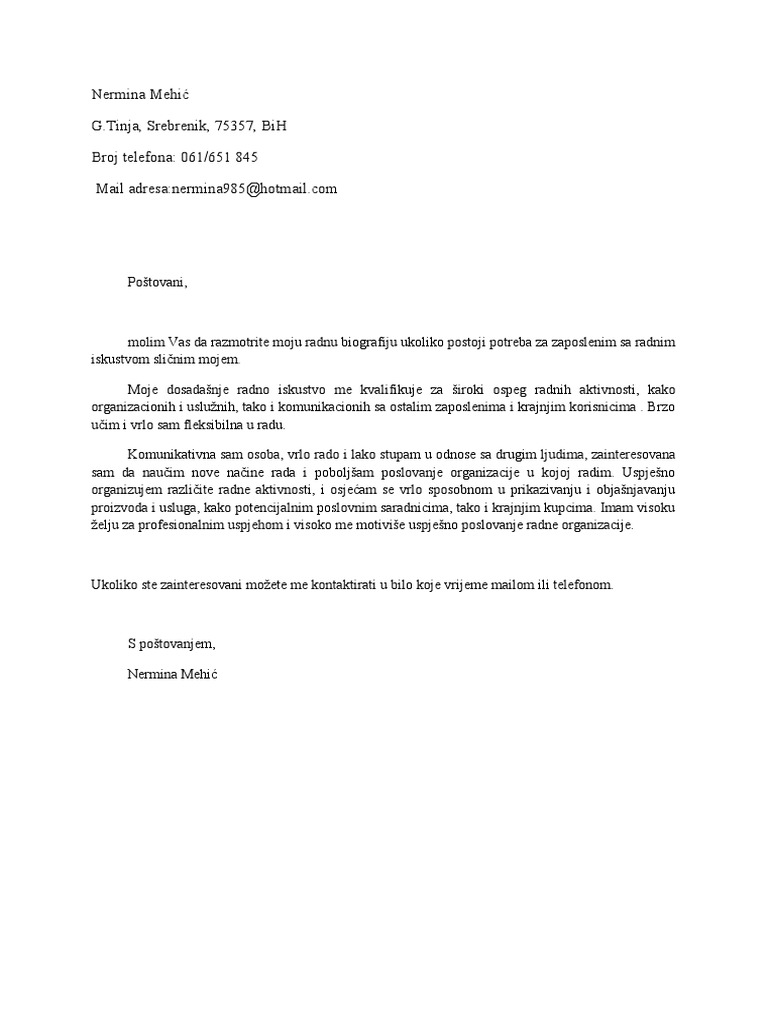 Motivaciono Pismo | PDF