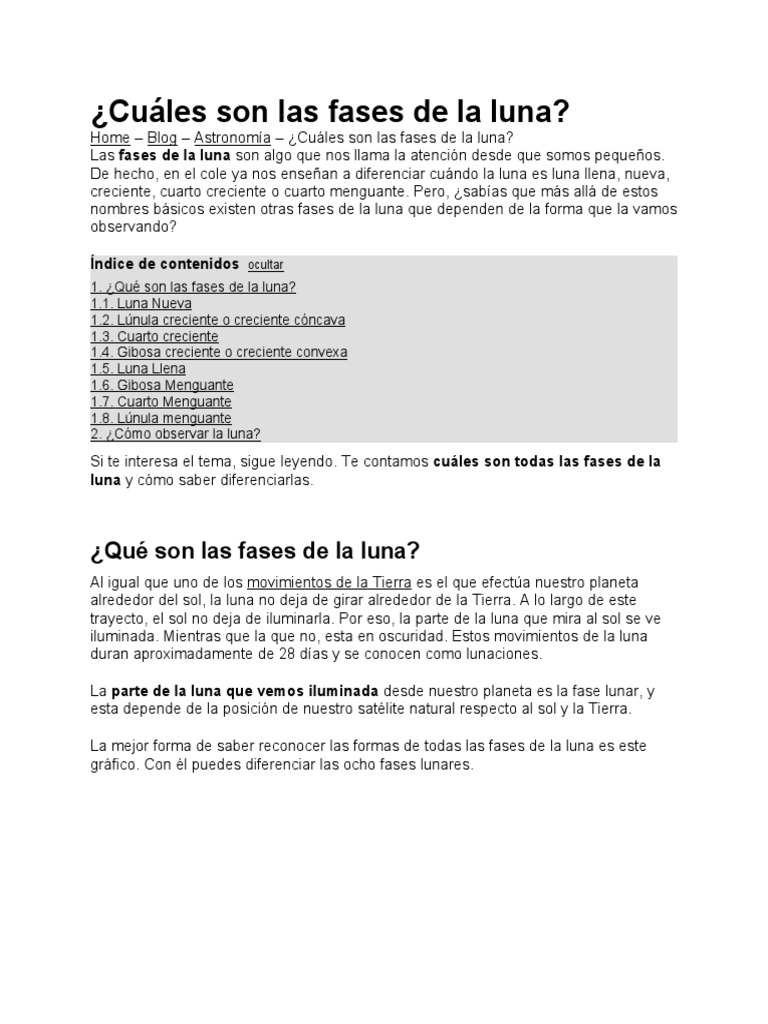 Fases de la Luna y sus Nombres | PDF | Luna | Astronomía