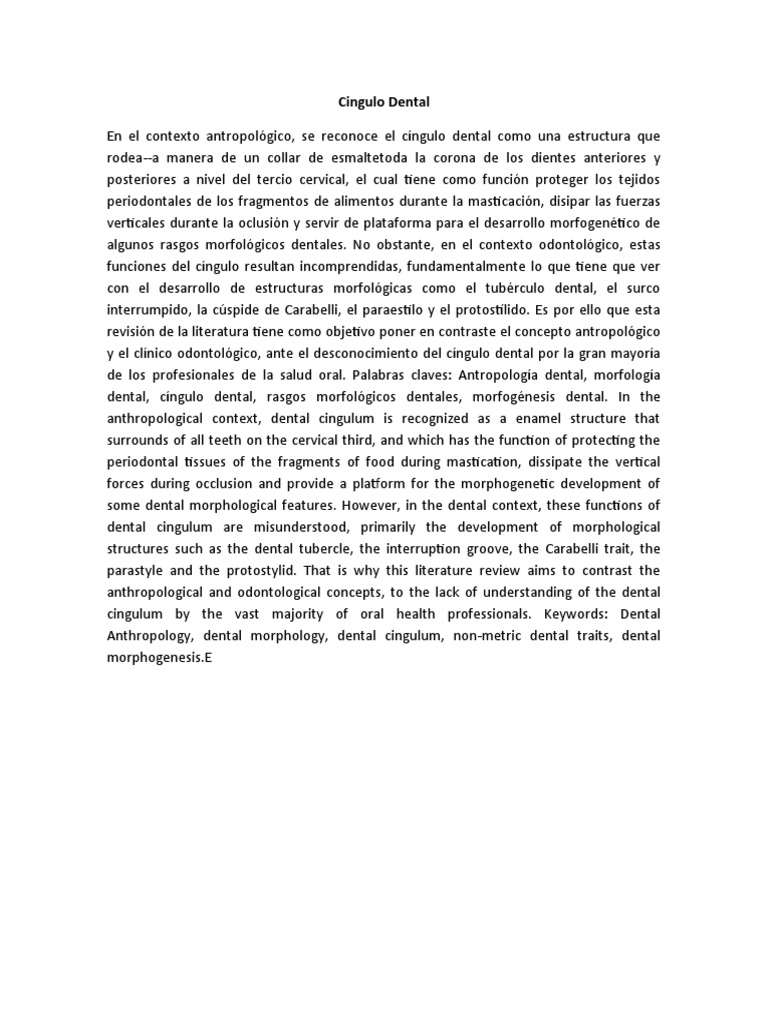 Cíngulo Dental: Antropología vs Odontología | PDF