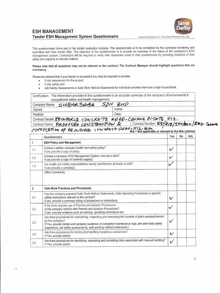 Assessing Contractor Safety A Questionnaire for Evaluating
