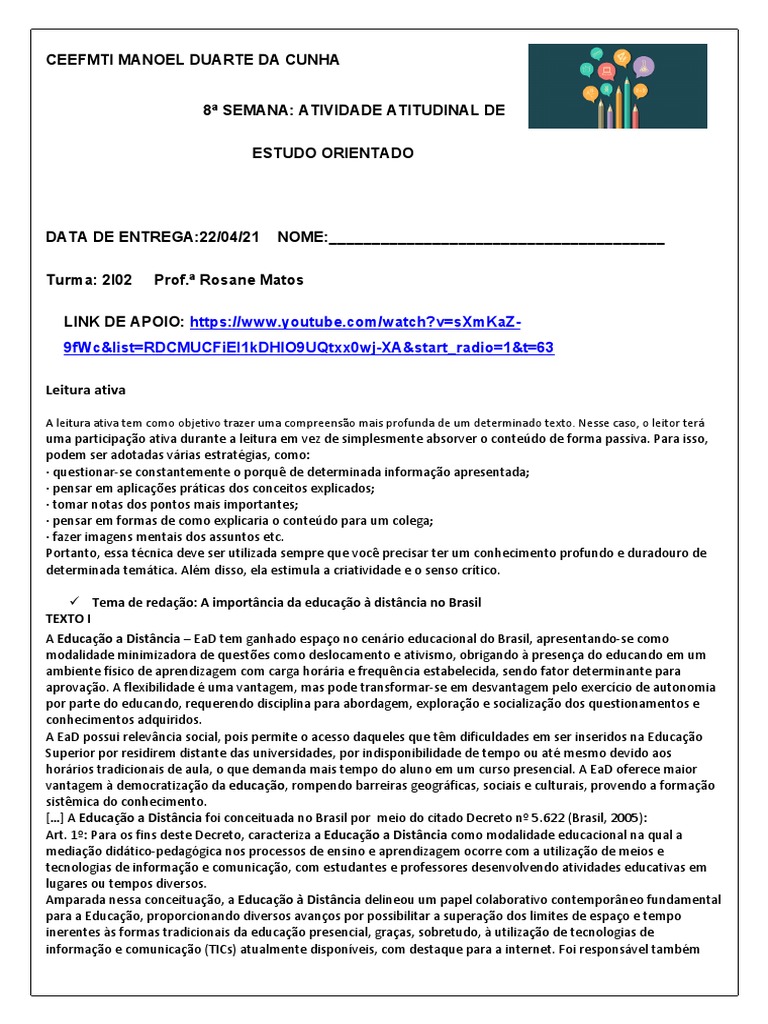 Edited - Atividade - 8 SEMANA - Estudo Orientado. | PDF | Educação à ...