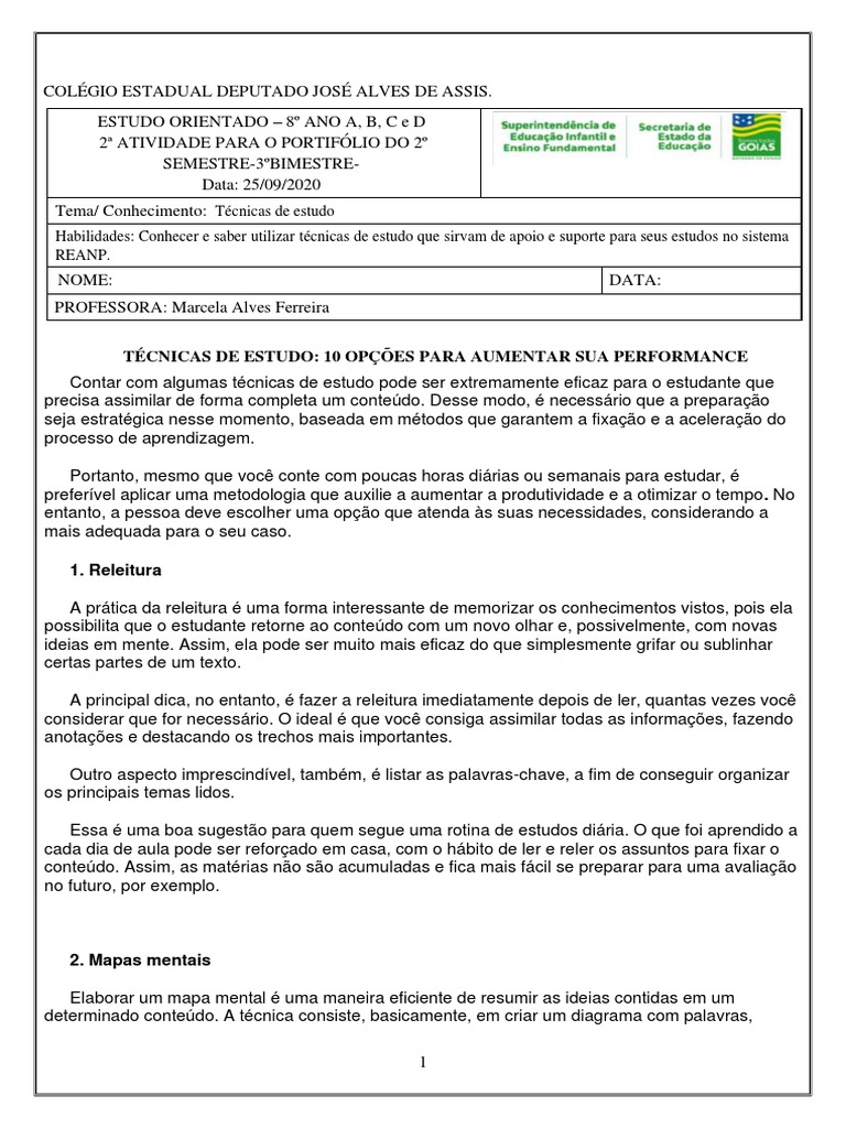 2 Atividade Estudo Orientado 8 Ano PORTFÓLIO | PDF | Aprendizado ...