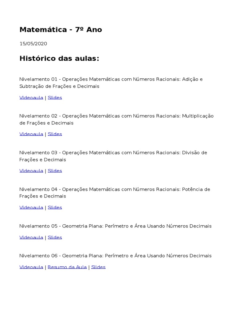 Conteúdo completo de matemática do 7o ano com vídeoaulas e slides | PDF ...