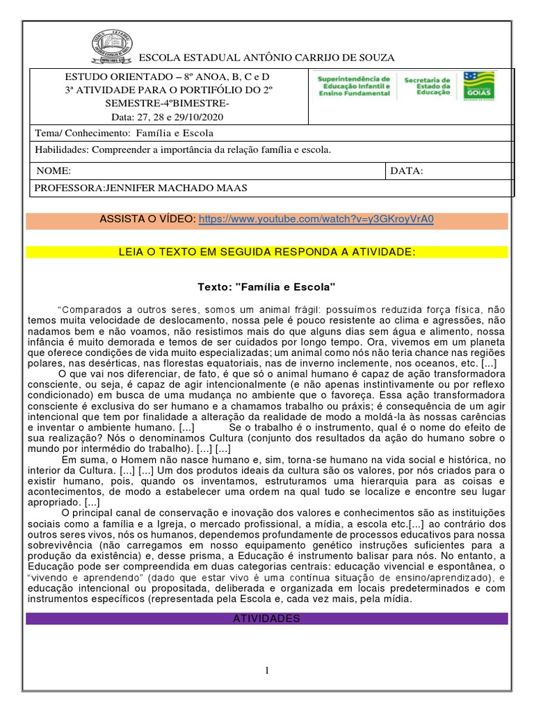 Atividade De Estudo Orientado Com Gabarito 8 Ano
