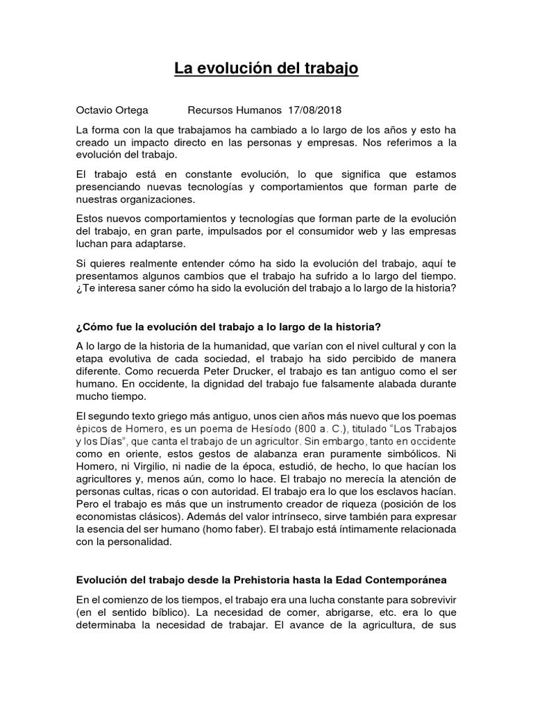 Evolución del trabajo a través de la historia | PDF | Liderazgo | Evolución
