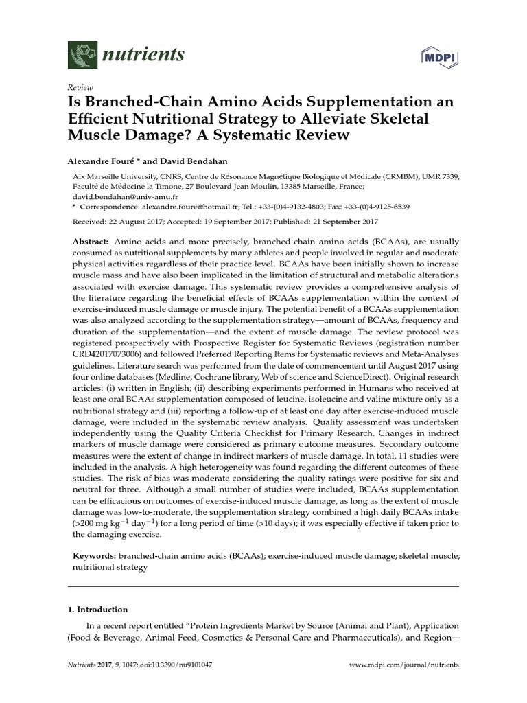 Is BranchedChain Amino Acids Supplementation An Efficient Nutritional