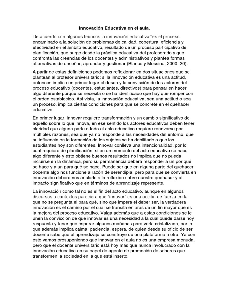 Innovación Educativa en El Aula | PDF | Maestros | Enseñando