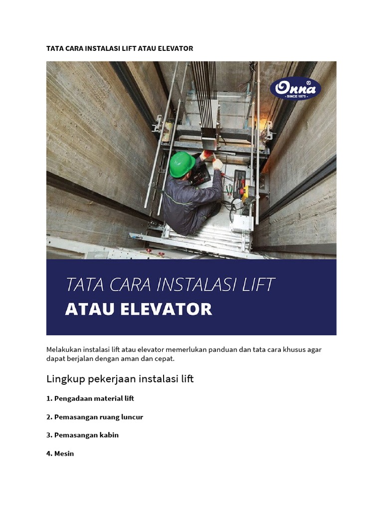 Tata Cara Instalasi Lift Atau Elevator Pdf