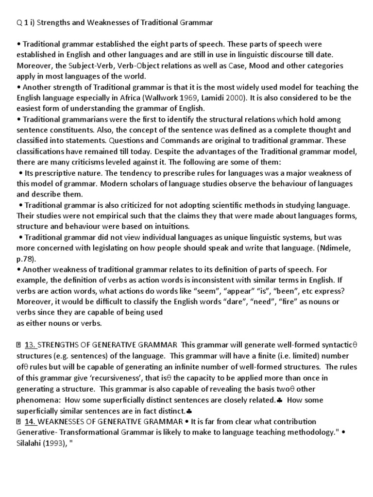 Strengths and Weaknesses of Traditional Grammar | PDF | Linguistics ...