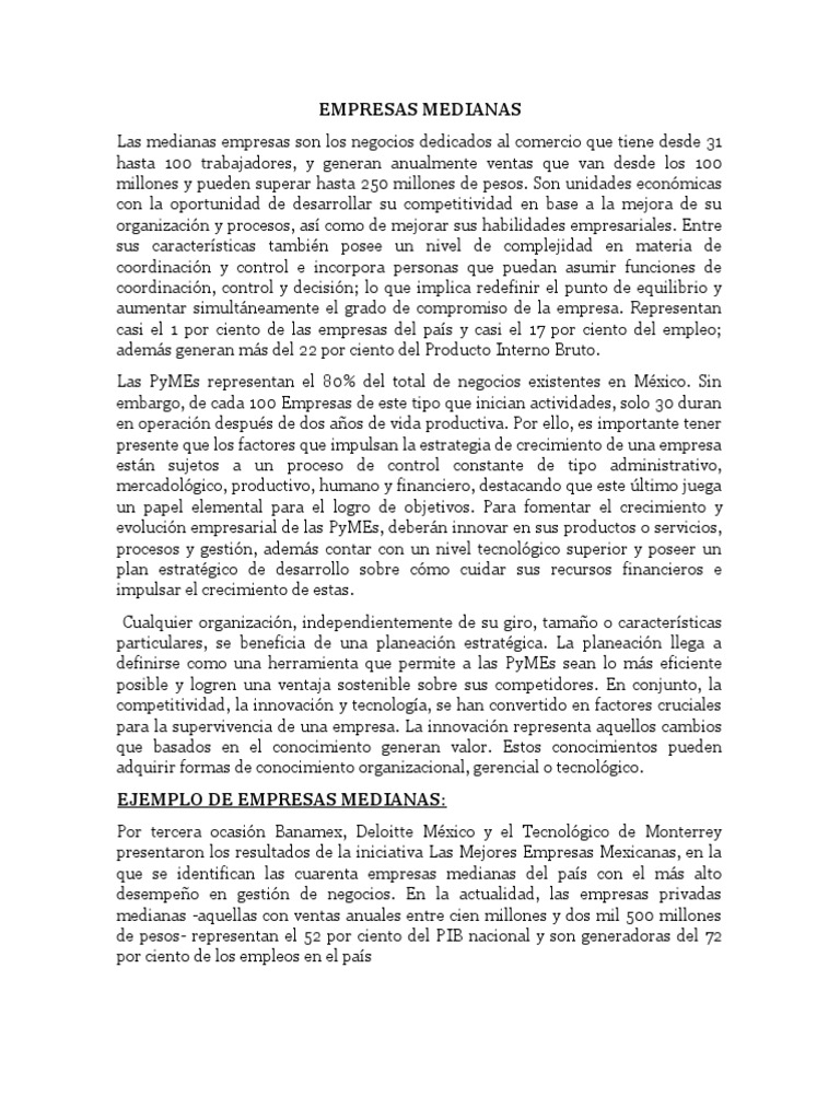 Importancia de las medianas empresas en México | PDF | Pequeñas y ...