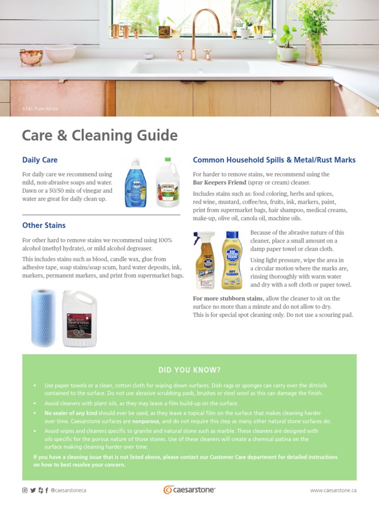 CaesarstoneCleaning Guide. June 2019.EN PDF Cookware And Bakeware
