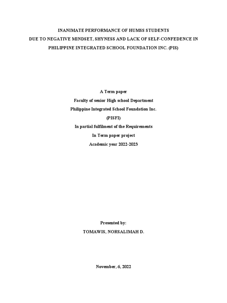 HUMSS Student Performance Issues in PIS | PDF | Self Esteem | Reference