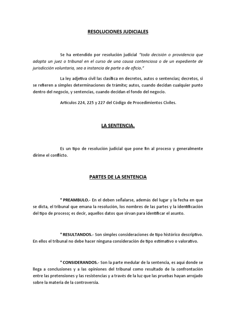 Tipos y requisitos de las resoluciones judiciales | PDF | Sentencia
