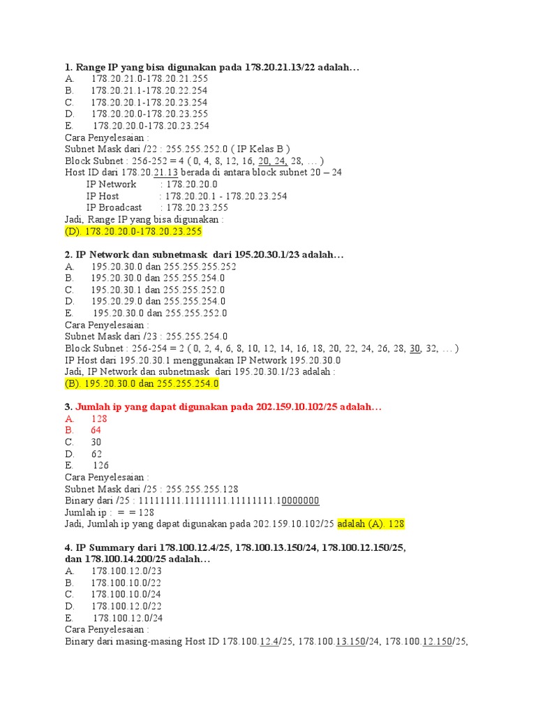 Rentang IP dan Subnet Mask dalam Jaringan | PDF