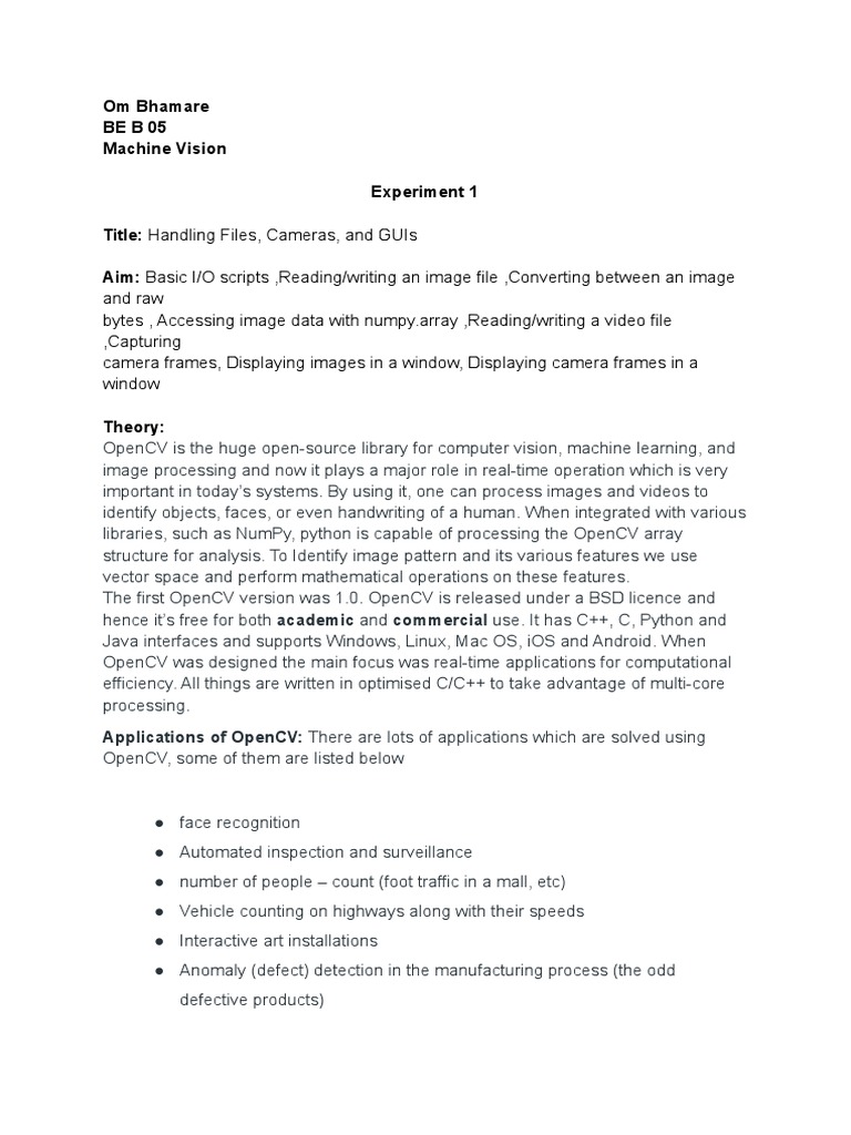 OpenCV Basics: Image I/O & Processing | PDF | Computer Vision ...