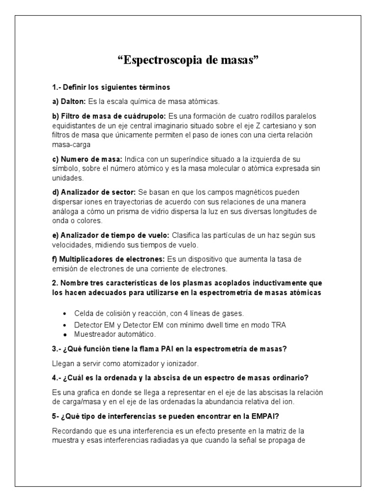 Espectroscopia de Masas | PDF | Espectrometría de masas | Espectrómetro