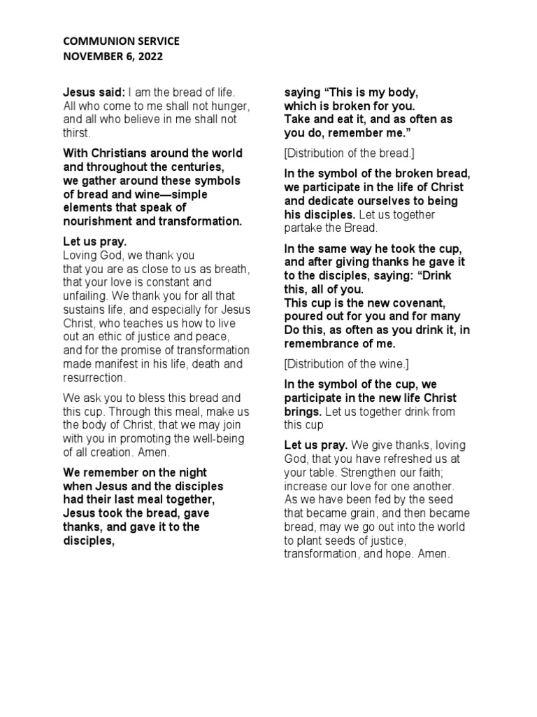 Christian Communion Service Script