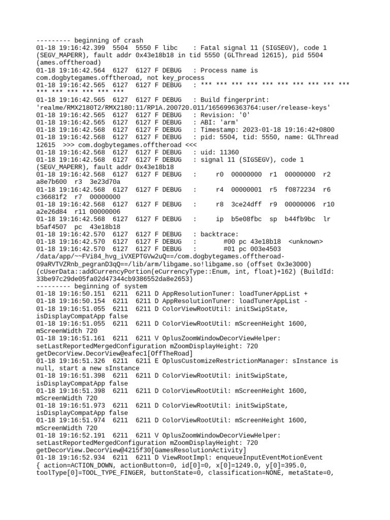 Off The Road Game Crash Log Analysis | PDF | Computer Architecture ...