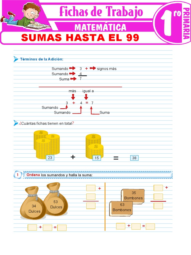 Sumas hasta el 99 para primer grado | PDF