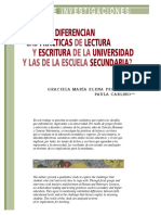 Diferencias en lectura y escritura entre la universidad y la escuela secundaria