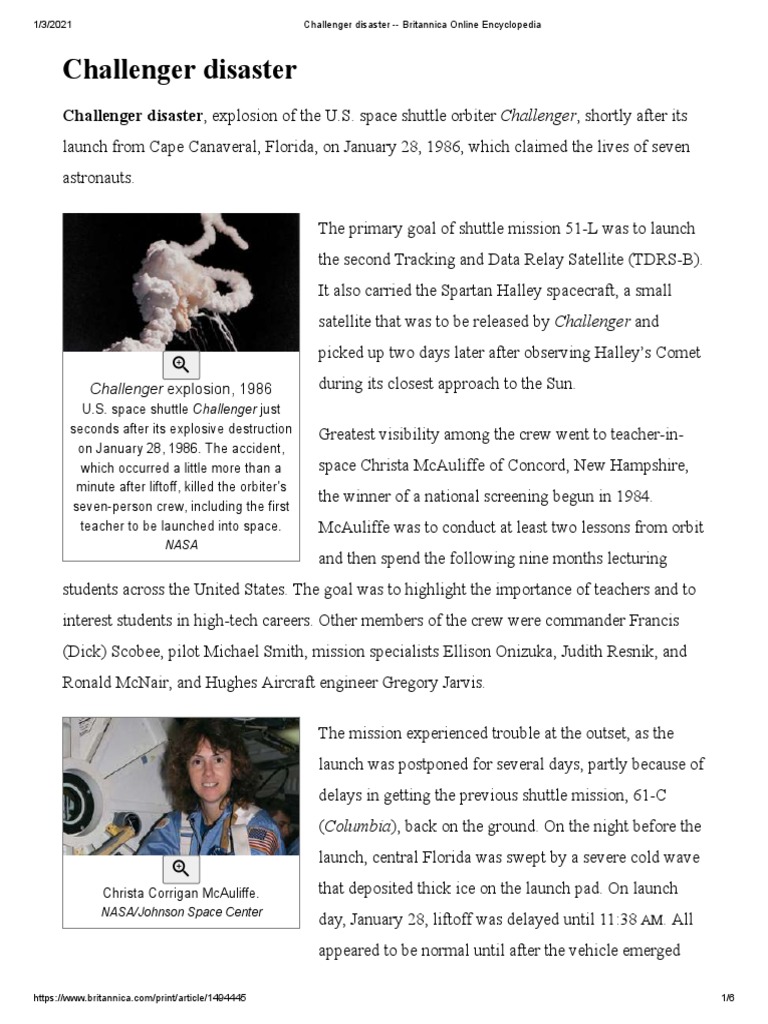 Challenger Disaster - Britannica Online Encyclopedia | PDF | Space ...