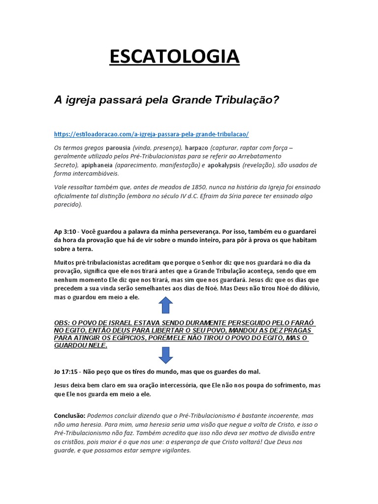A Igreja Passará Pela Grande Tribulação | PDF | Arrebatamento cristão ...