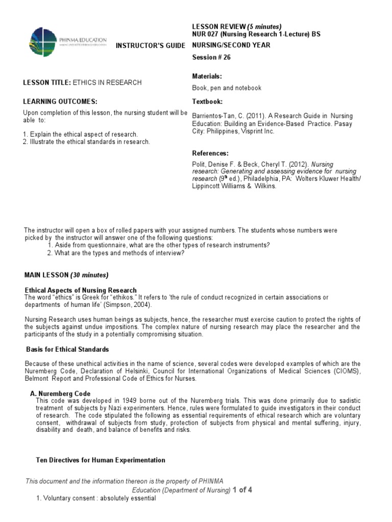 Ethical Standards in Nursing Research | PDF | Informed Consent | Science