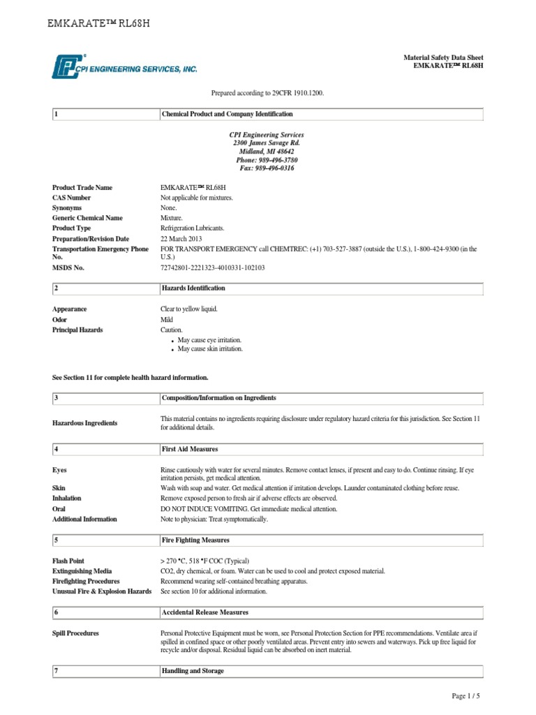 MSDS_RL68H | PDF | Toxicity | Personal Protective Equipment