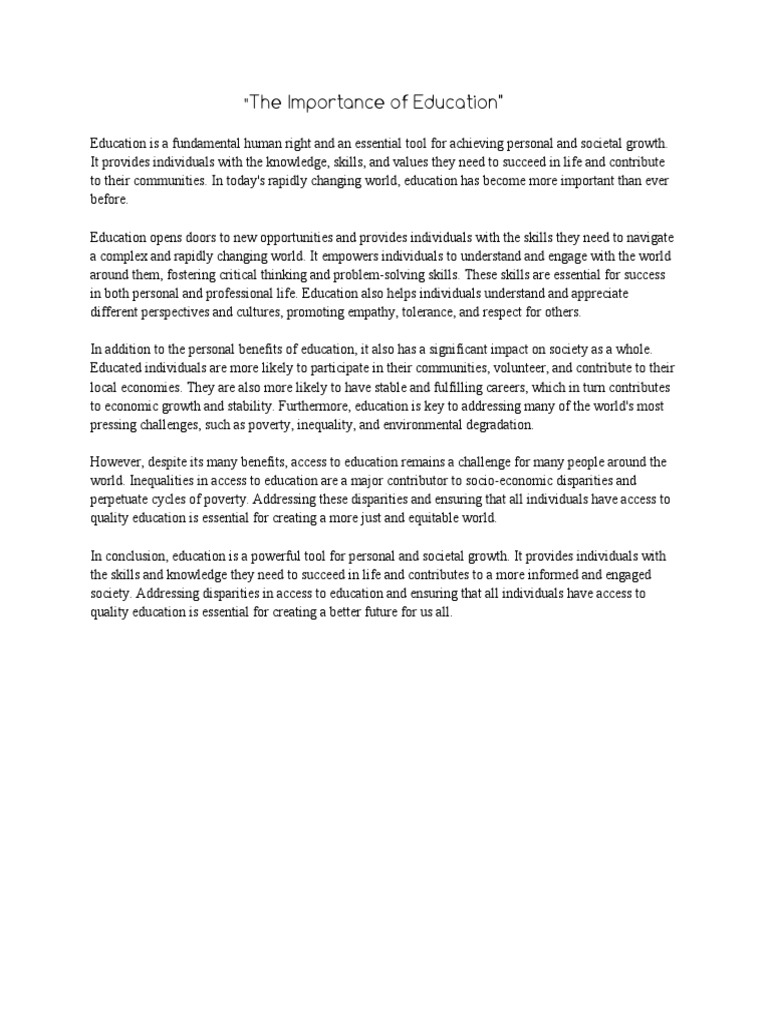 The Importance of Education PDF