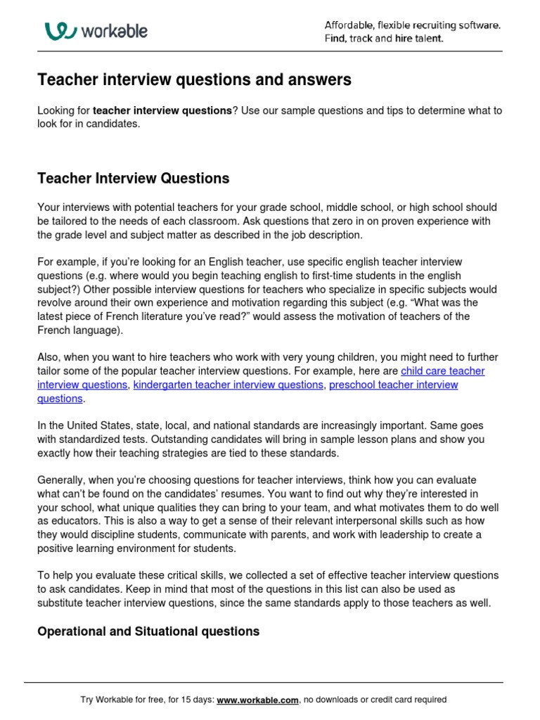 Essential teacher interview questions | PDF | Teachers | Lesson Plan