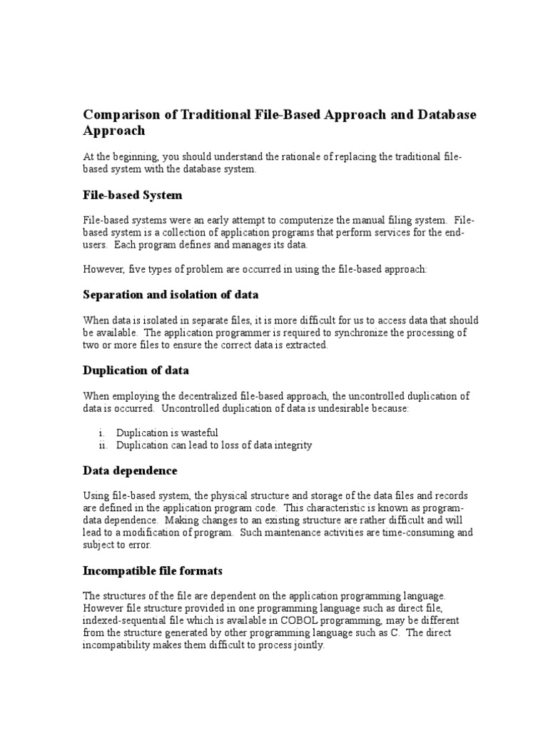 File Based and Database Approach Methods | Databases | Computer Data
