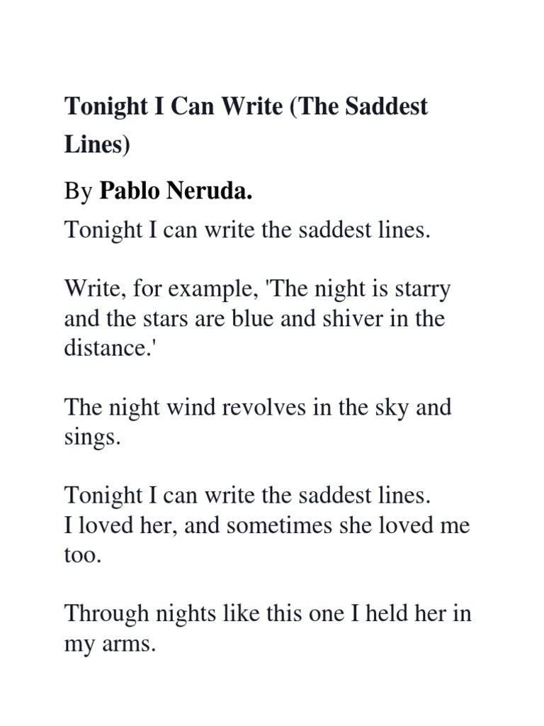 Mahananda Tonight I Write The Saddest Lines | PDF