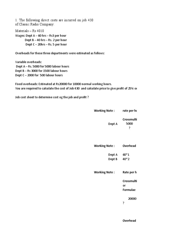 Job Cost Sheet to Determine Cost and Profit | PDF | Cost | Labour Economics