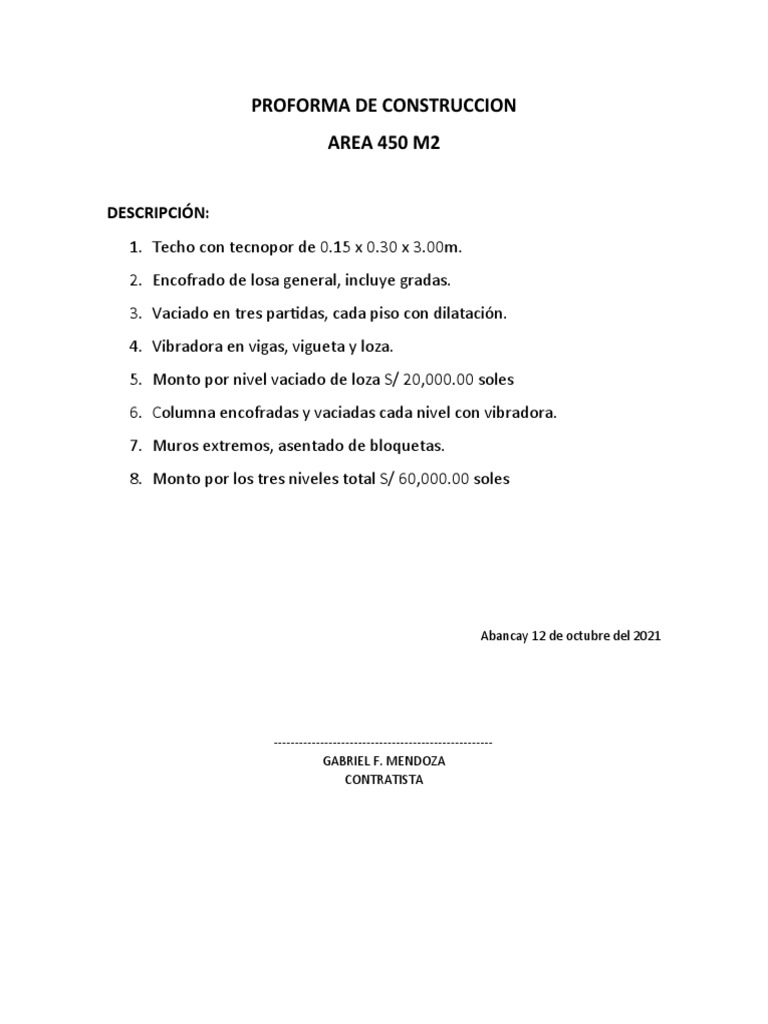 Proforma de construccion pdf