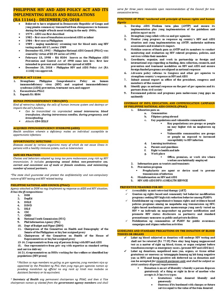 Philippine HIV and AIDS Policy Act Overview | PDF | Hiv/Aids ...